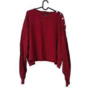 Sport The Kooples Red Navy Buttoned Shoulder Cropped Top Womens Size Medium